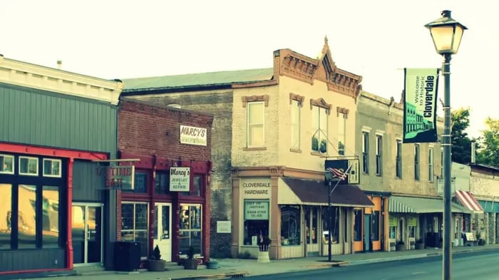 street-level view of Historic Cloverdale