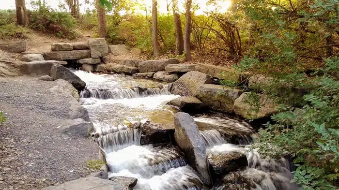 A natural waterfall in Lamoureux Park in Cornwall, ON