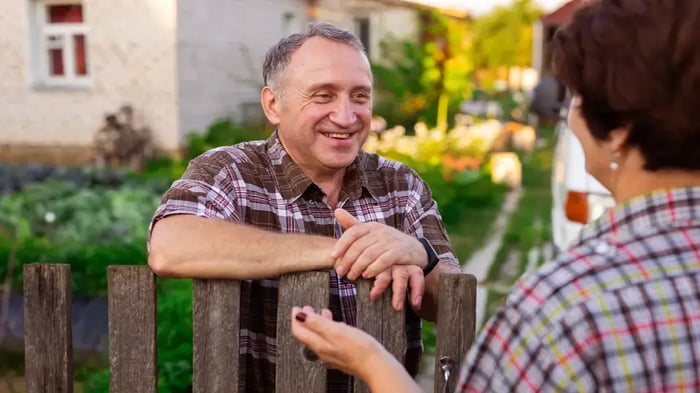 Two Neighbours talking to each other in their community in Embrun, ON