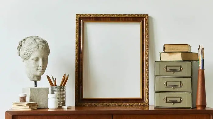 a picture frame and other pieces of art to be stored