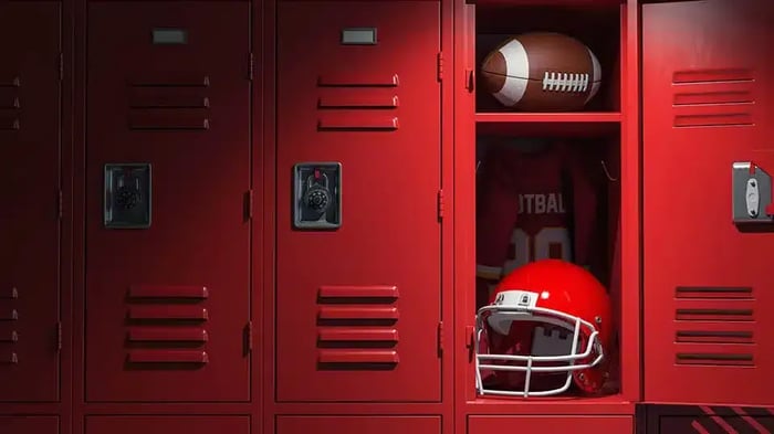 football gear in storage