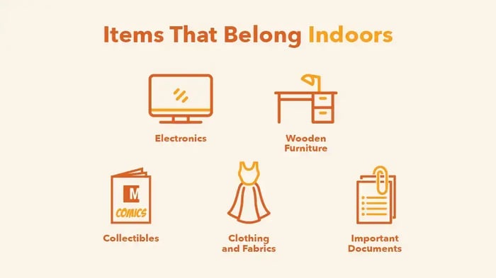 A picture of items that belong in indoor storage