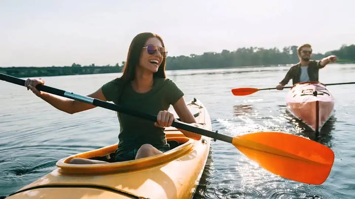 kayaks in use before being stored