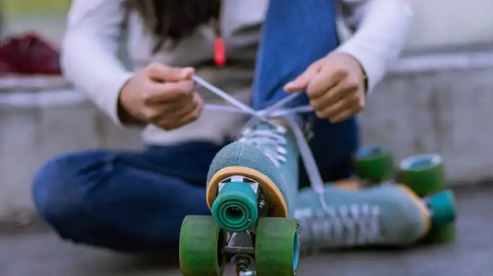 rollerskates being put on before storage
