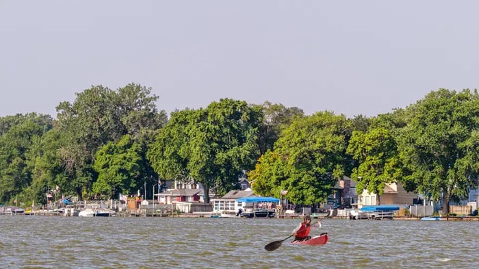 A woman kayaking in Cedar Lake