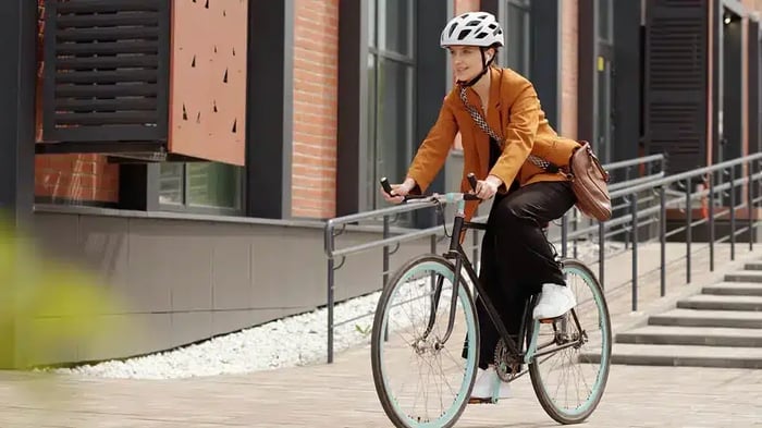 bicyclist in Waterloo, ON on her way to her storage unit