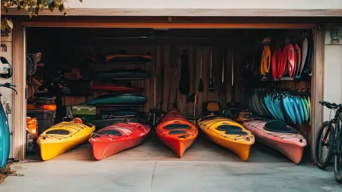 kayaks in storage
