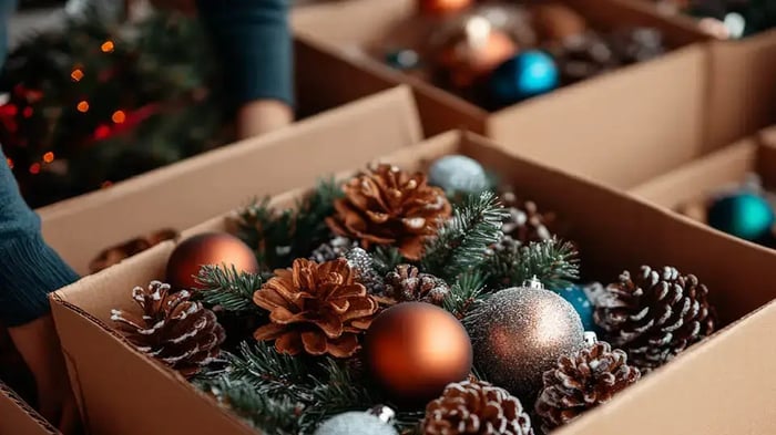 Christmas decorations being stored