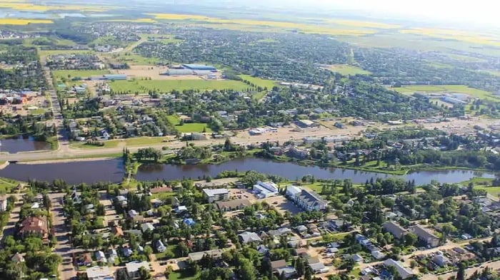 aerial view of Camrose, AB
