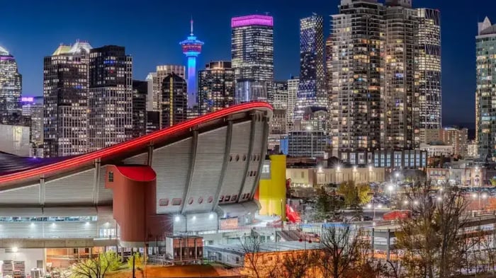 downtown Calgary, AB and the Saddledome