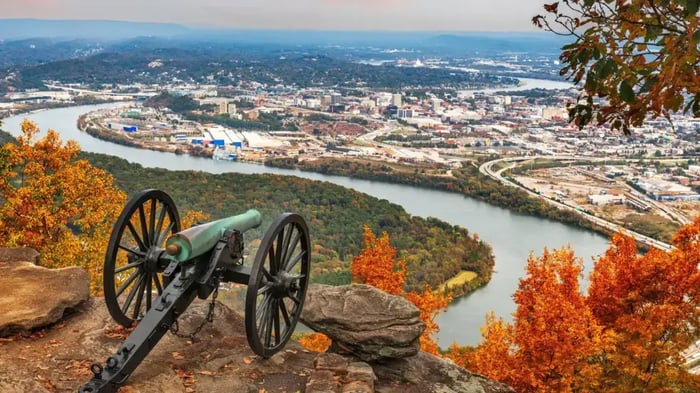 a civil war cannon overlooking Great Smoky Mountains National Park