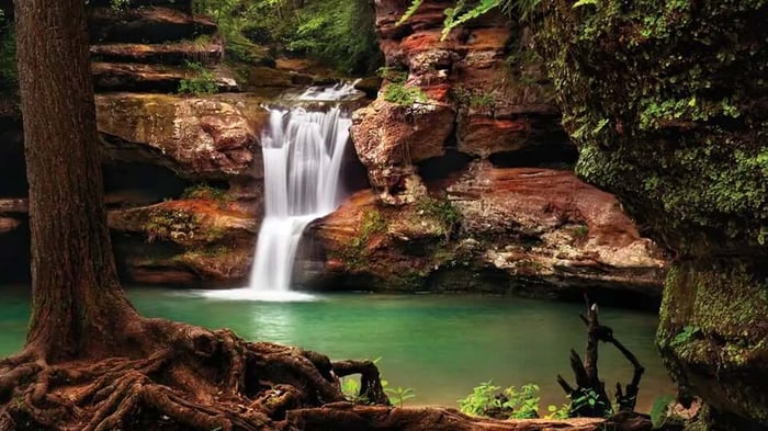 a waterfall and small ponf near Lancaster, OH