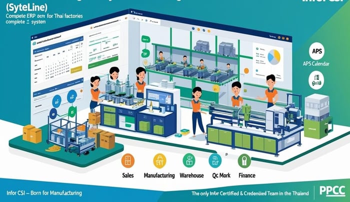 Infor CSI (SyteLine) แตกต่างจากระบบ ERP โรงงานอื่น ๆ เพราะออกแบบมาสำหรับโรงงานโดยตรง จุดแข็งที่ทำให้โรงงานไทยเลือกใช้