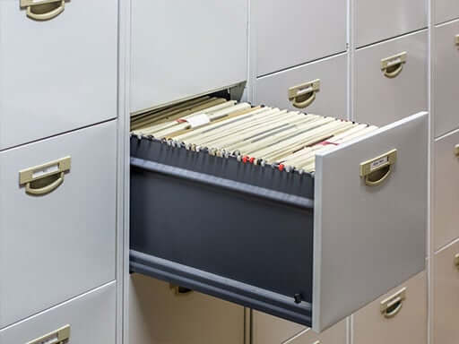 An open filing cabinet