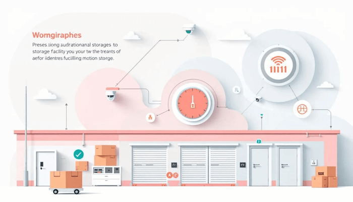 A well-maintained storage facility with security features like video surveillance.