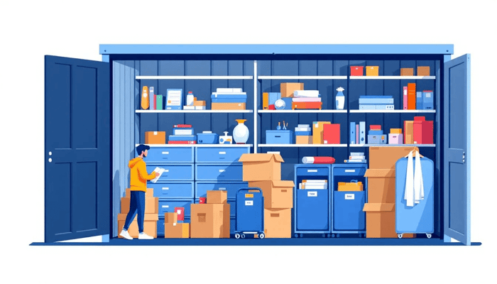 A student packing items into a storage unit for a stress-free move.