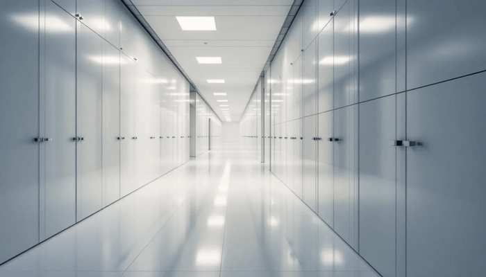 A bright and inviting climate controlled storage facility, showcasing organized units.