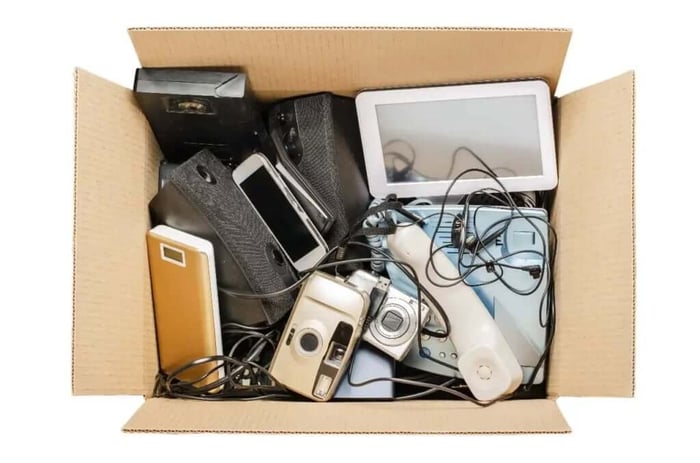box full of old electronics