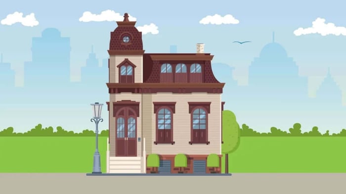 A cartoon of an older-style house.