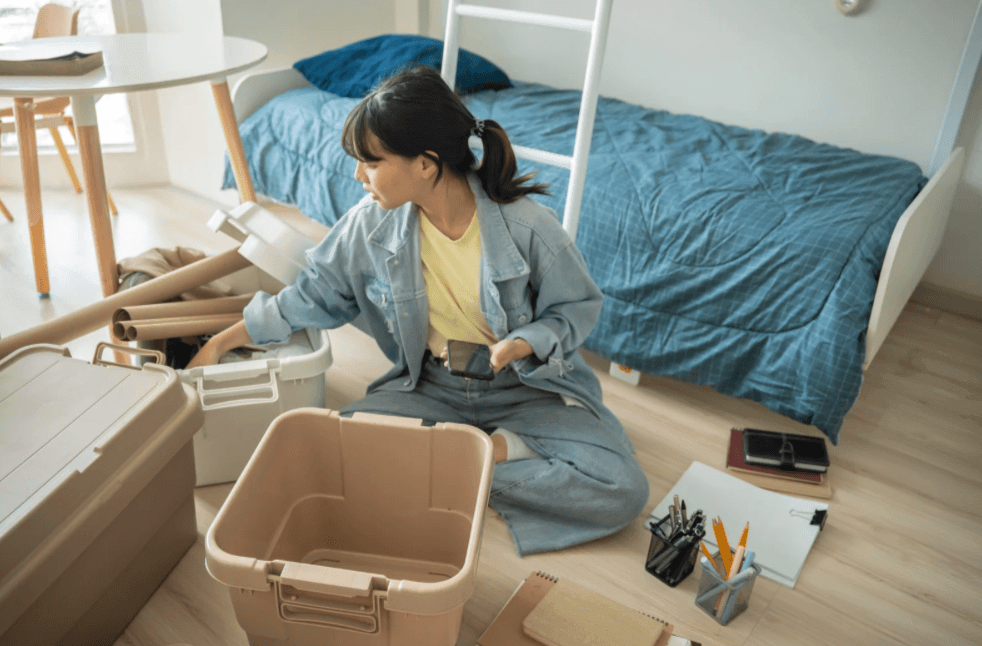 student preparing for self storage in Canada