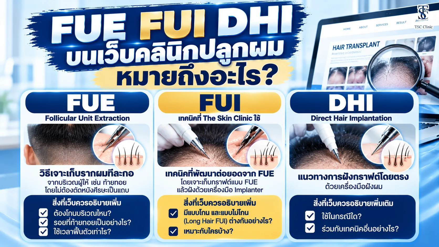 อธิบายเทคนิคปลูกผม FUE ชัดเจน และไม่เหมารวมทุกเทคนิคเป็นอย่างเดียวกันหรือไม่
