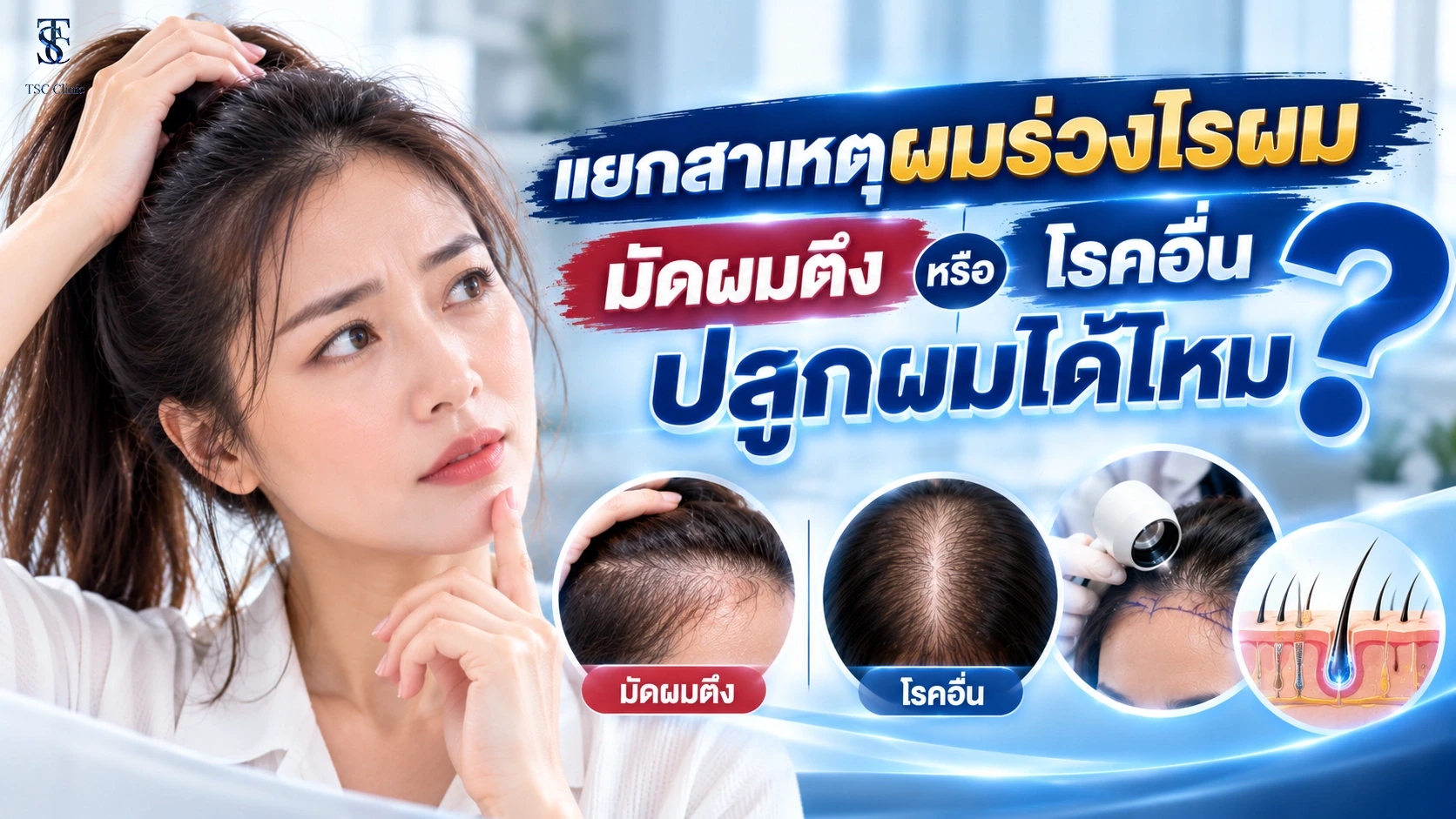 เปรียบเทียบผมร่วงบริเวณไรผมและขมับจากการมัดผมตึงกับสาเหตุอื่น