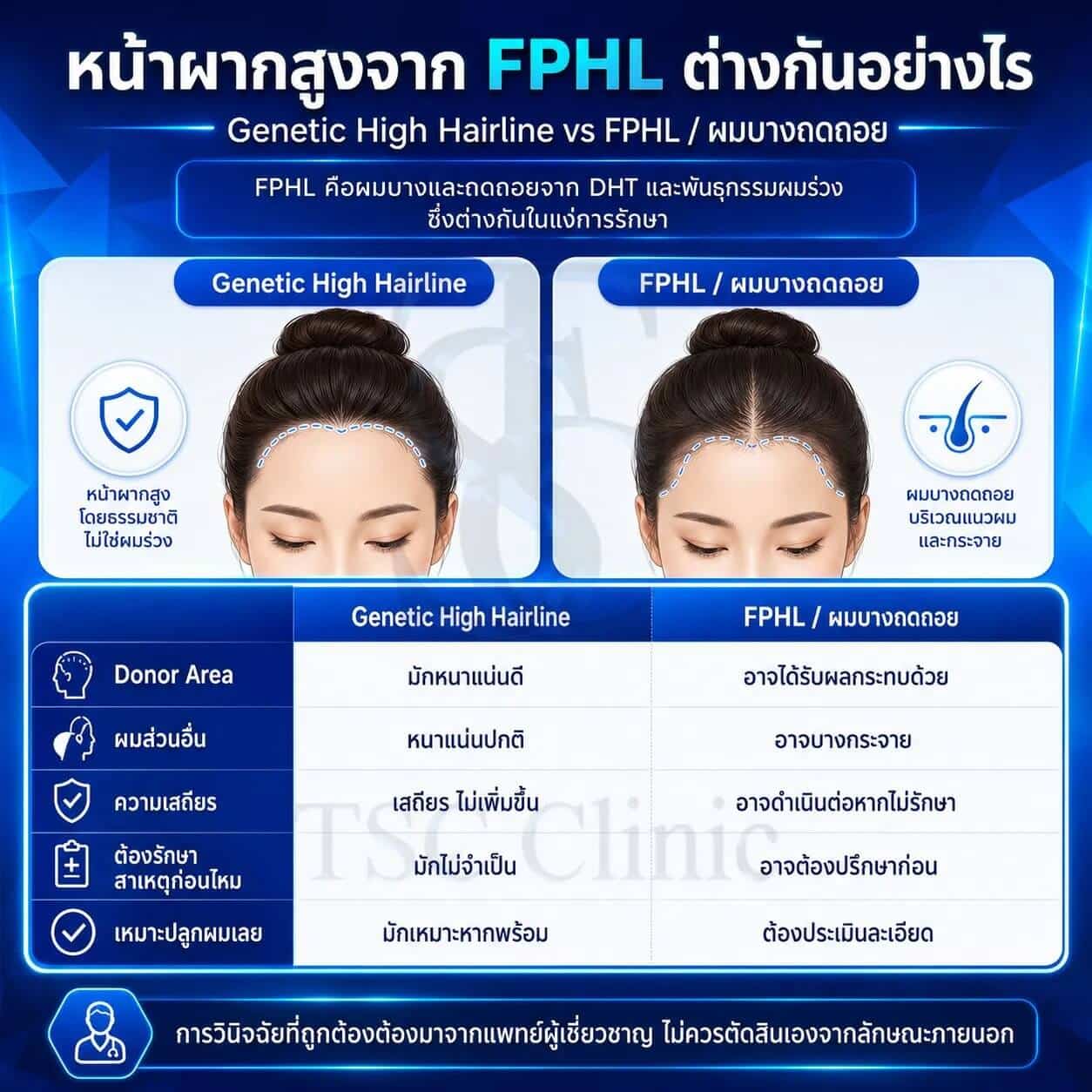 เปรียบเทียบหน้าผากสูงจากพันธุกรรมกับหน้าผากสูงจาก FPHL ผู้หญิง