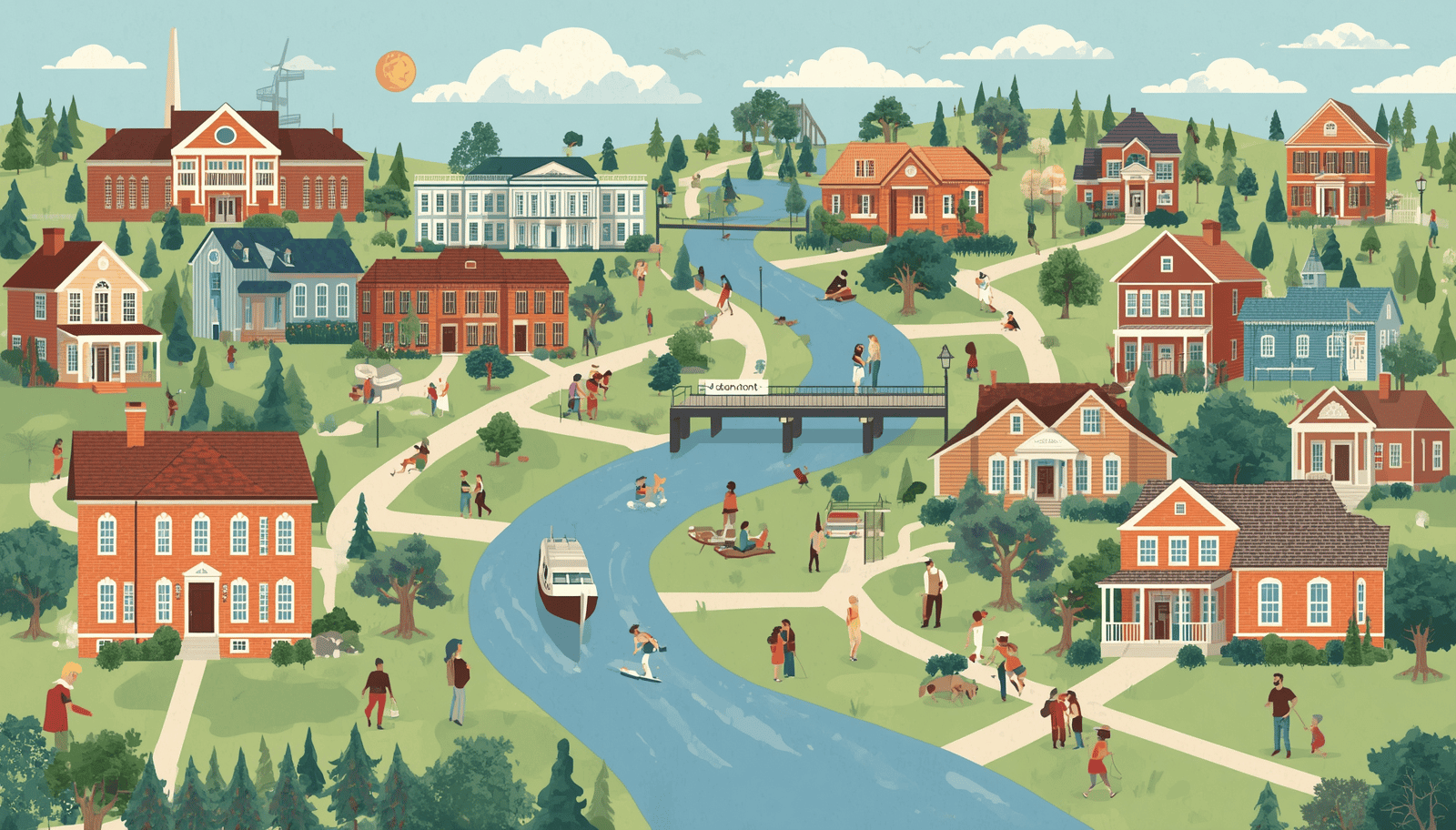 Living in Beaumont TX with an illustration of neighborhoods, parks, and the local community