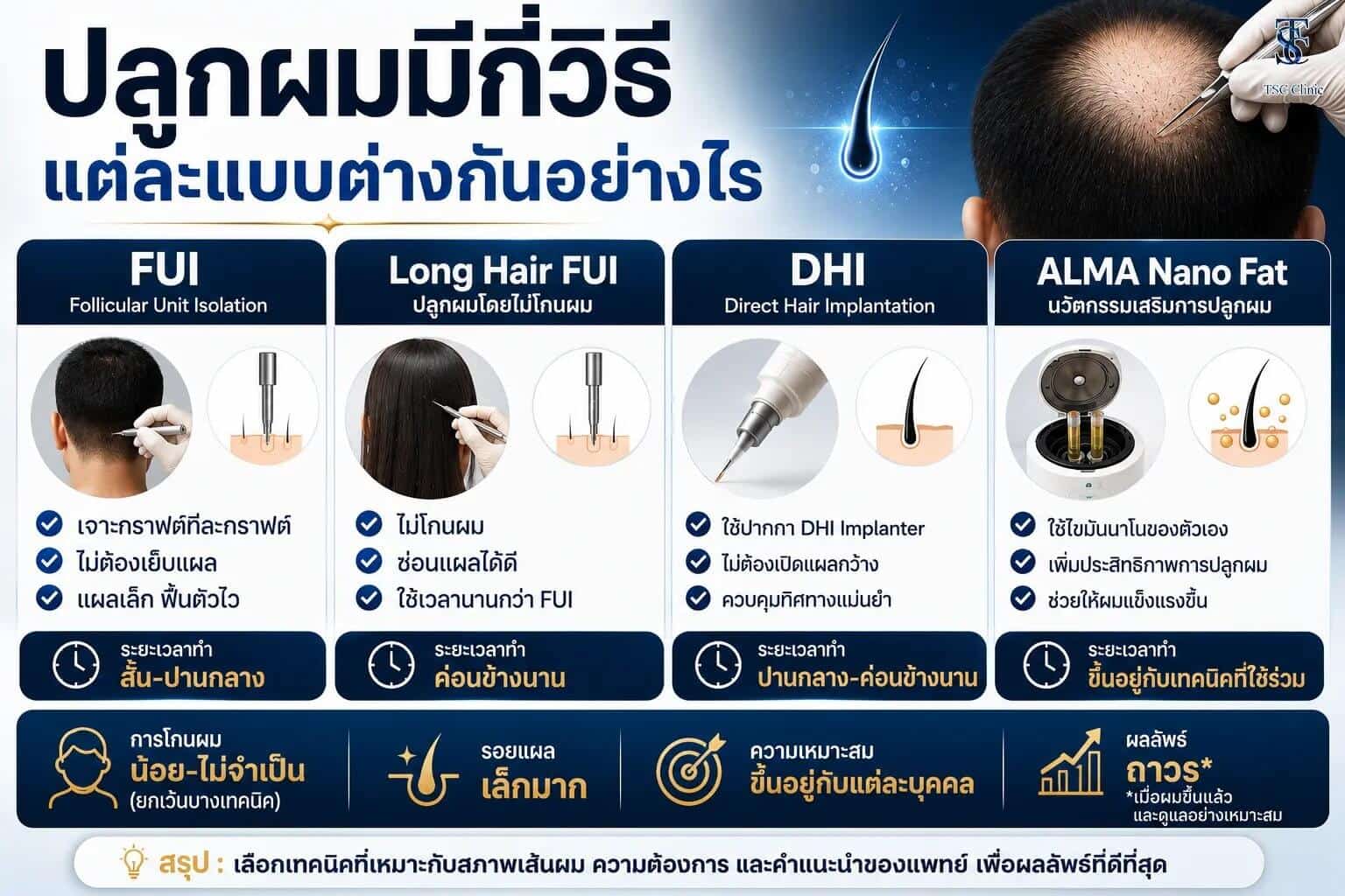 ปลูกผมมีกี่วิธี แต่ละแบบต่างกันอย่างไร