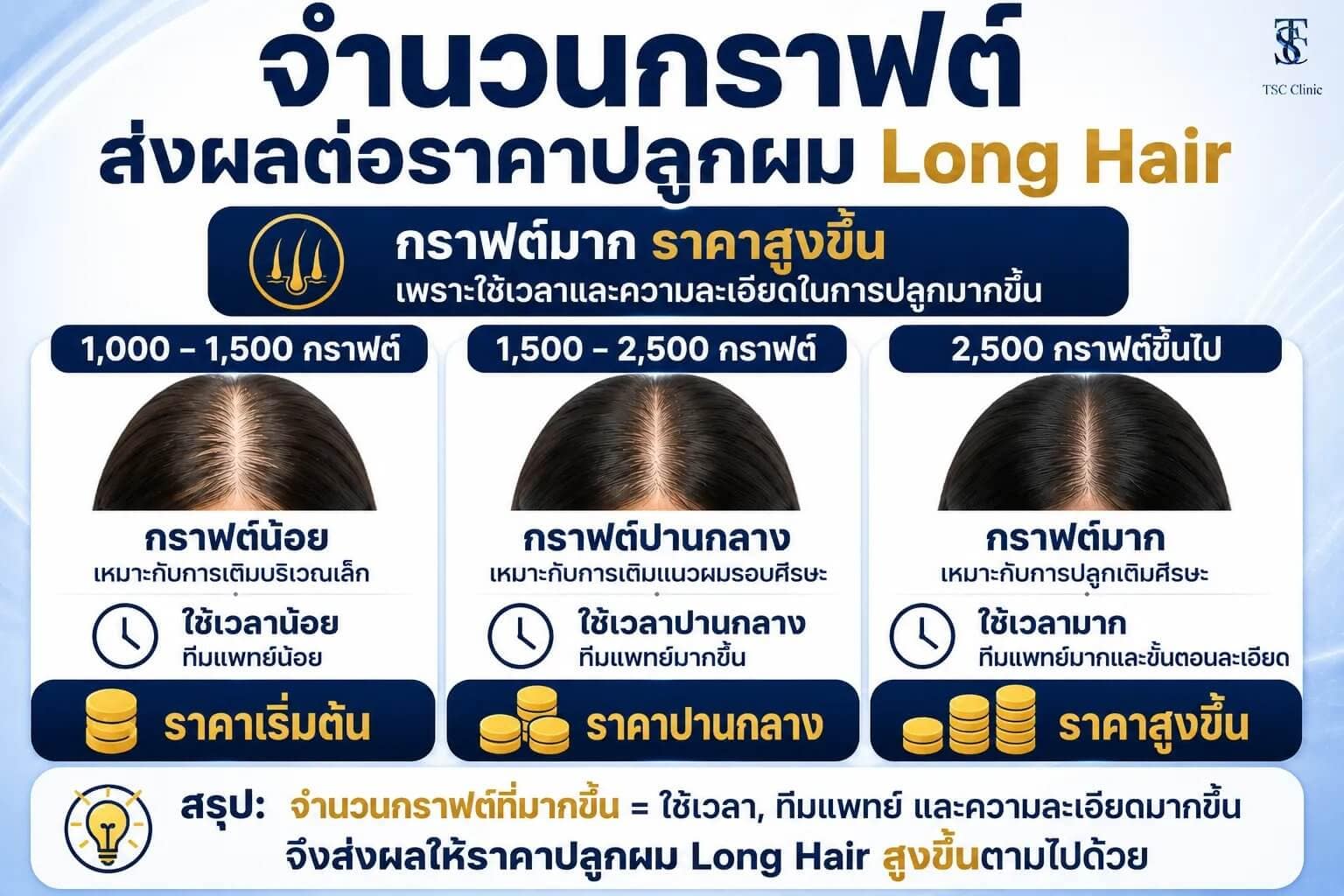 จำนวนกราฟต์ส่งผลต่อราคาปลูกผม Long Hair