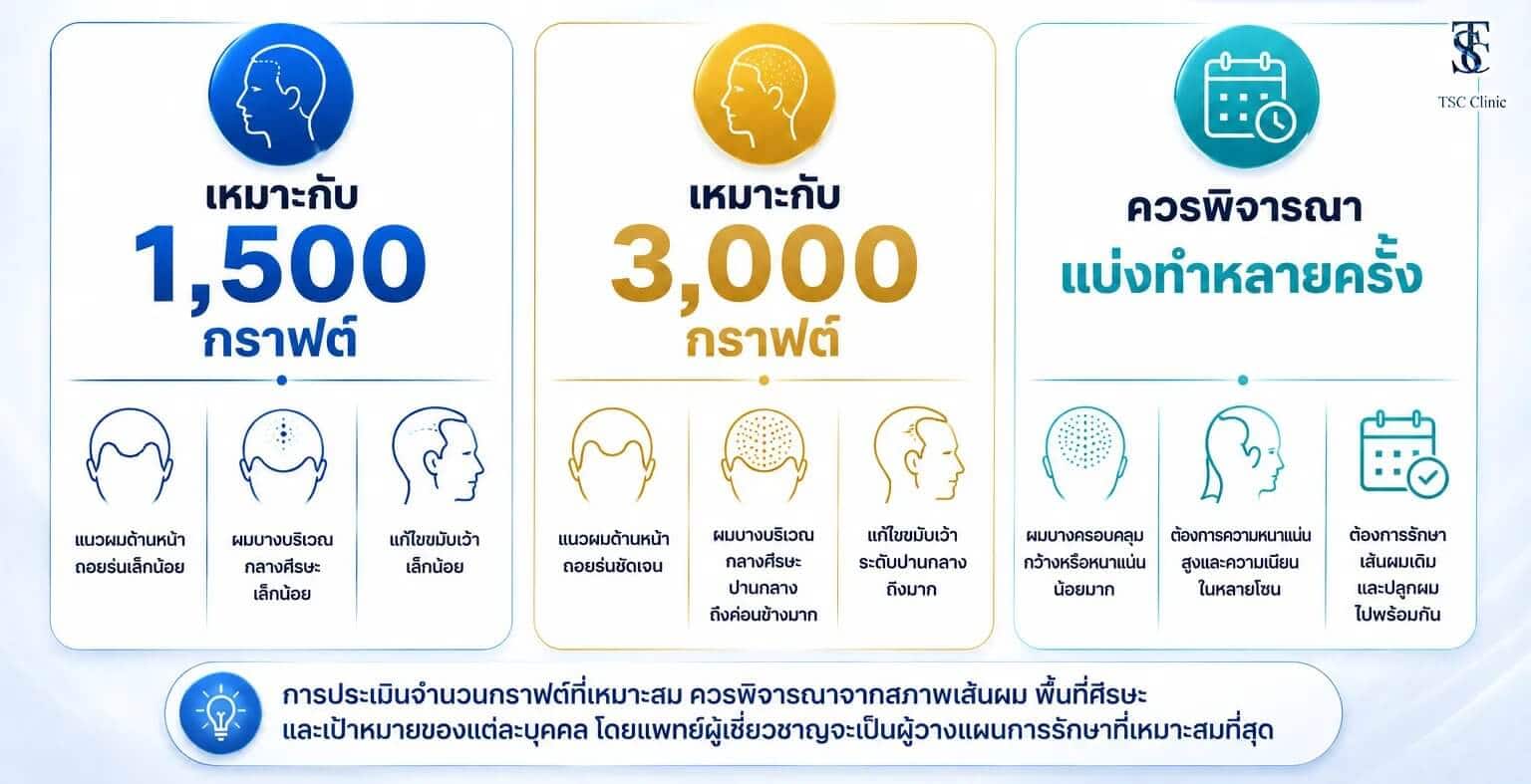 ปรึกษาแพทย์ประเมินจำนวนกราฟต์ปลูกผมไม่โกน