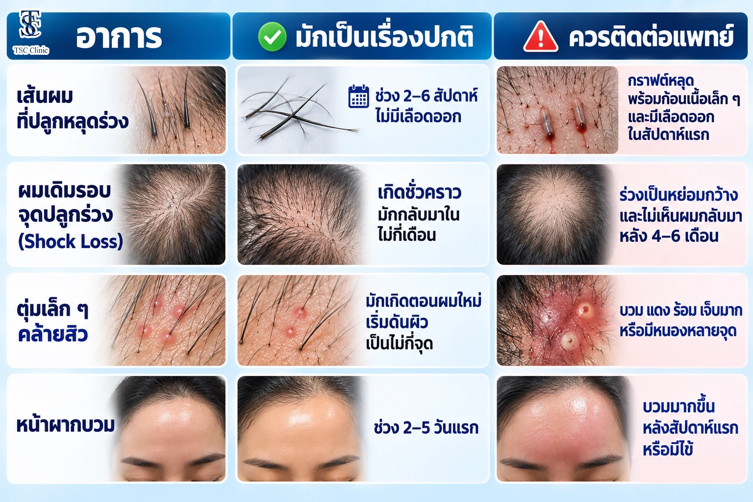 ผมร่วงหลังปลูกแบบไหนปกติ แบบไหนควรพบแพทย์