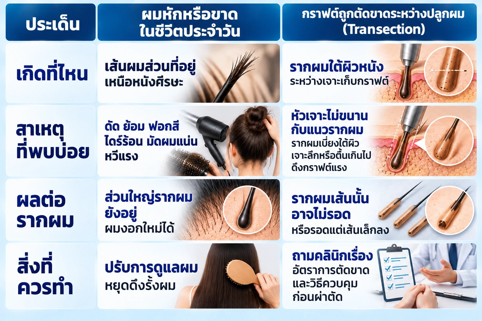 รากผมขาดในการปลูกผม