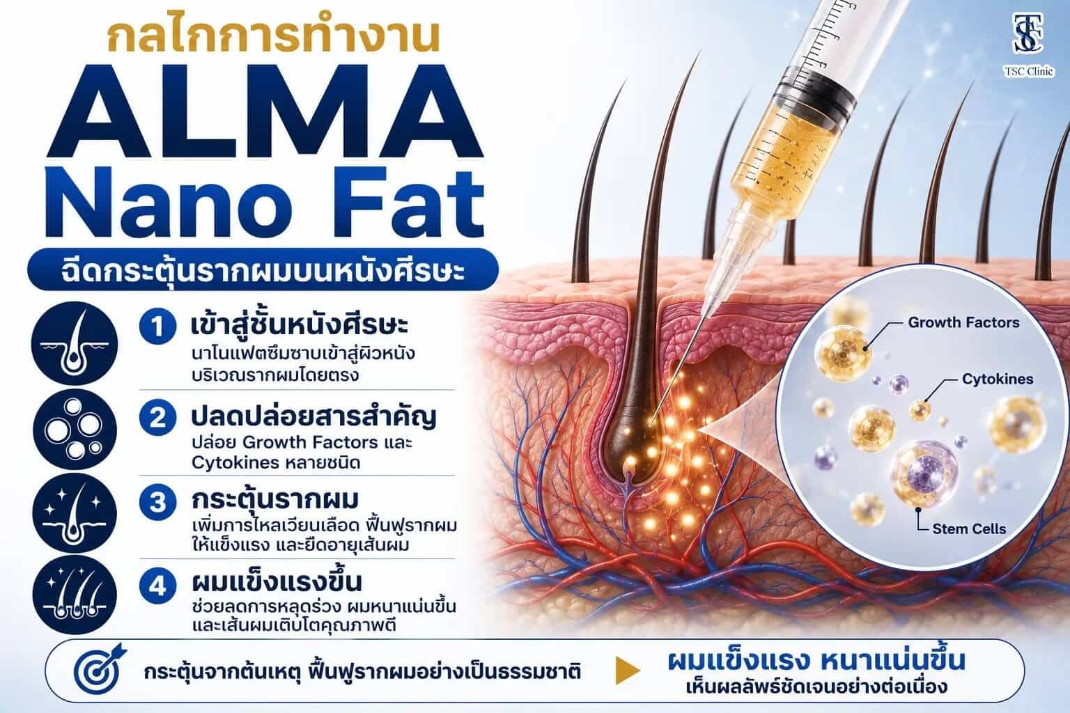 กลไก ALMA Nano Fat ฉีดกระตุ้นรากผมบนหนังศีรษะ