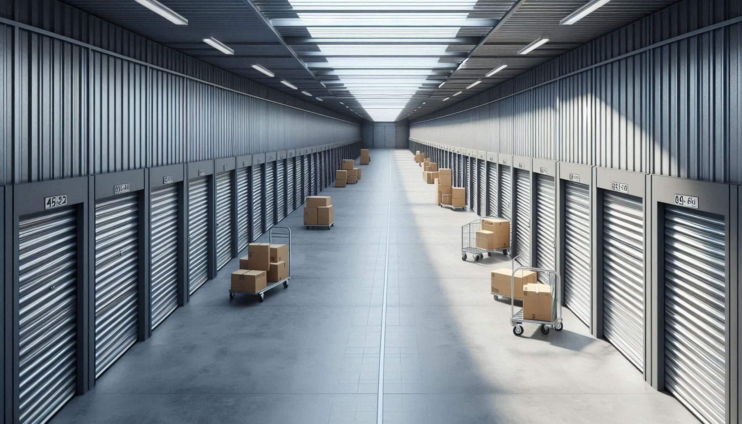 Warehouse interior storage units Scarborough with boxes in trolley